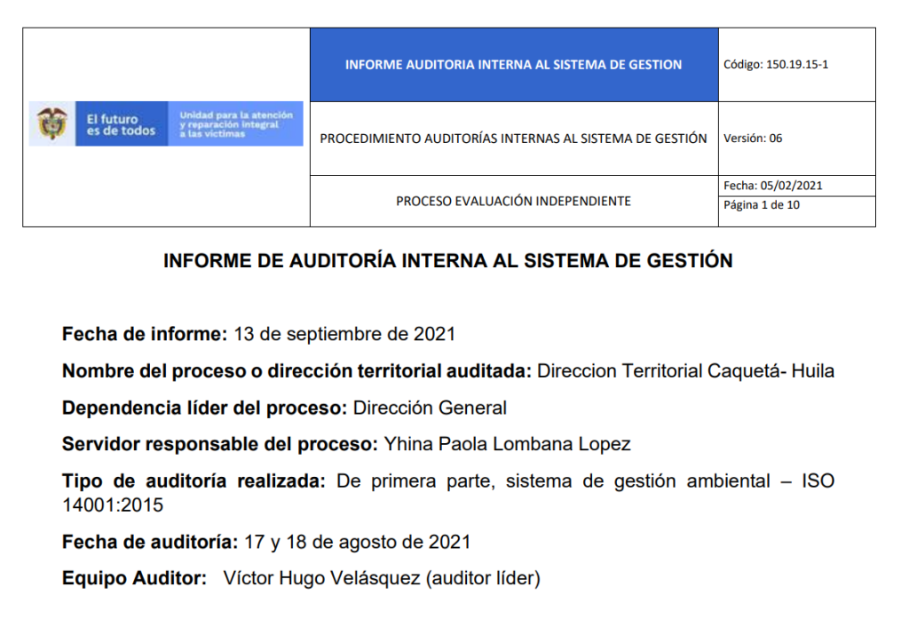 informe auditoria del sga   dt caqueta huila