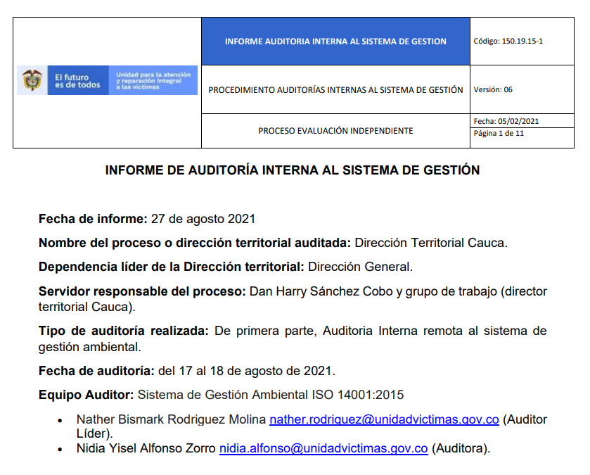 informe auditoria del sga   dt cauca
