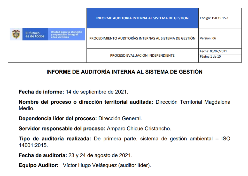 informe auditoria del sga   dt magdalena medio