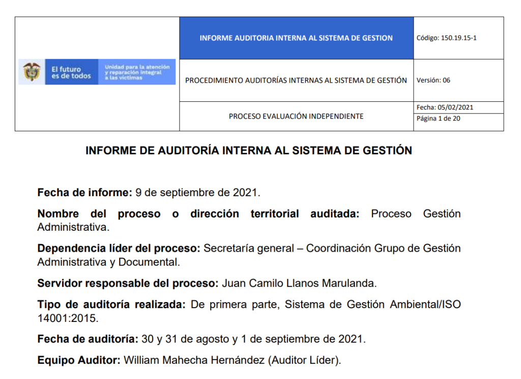 informe auditoria del sga   gestion administrativa