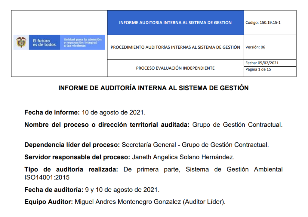 informe auditoria del sga   gestion contractual