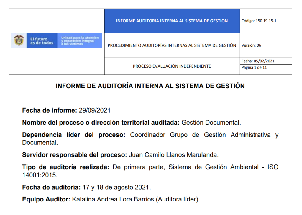 informe auditoria del sga   gestion documental