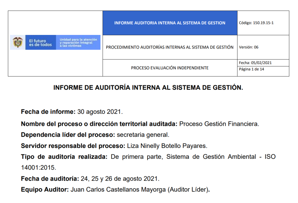 informe auditoria del sga   gestion financiera