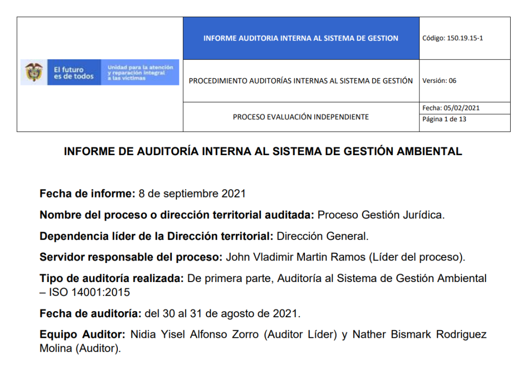 informe auditoria del sga   gestion juridica