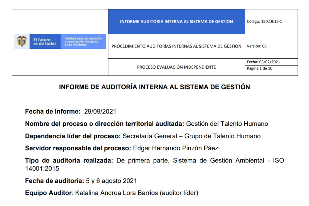 informe auditoria del sga   gestion talento humano