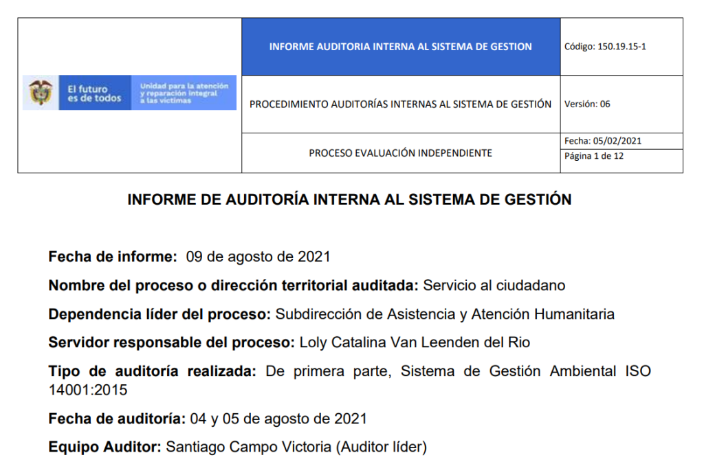 informe auditoria del sga   servicio al ciudadano