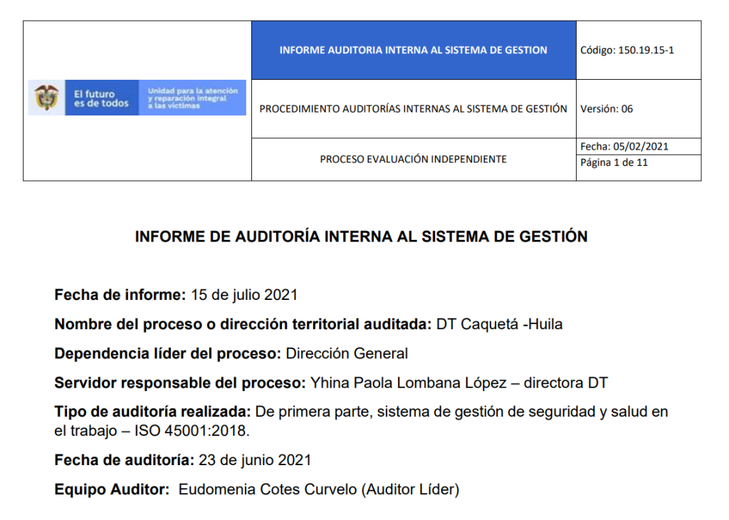 informe auditoria del sgsst   dt caqueta  huila