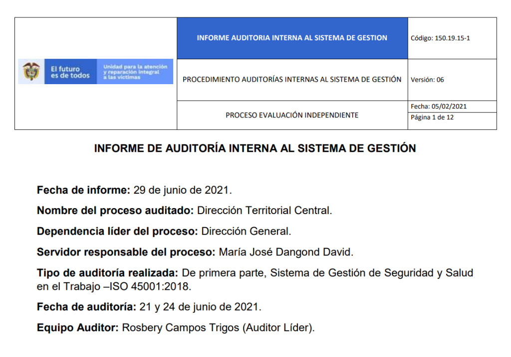 informe auditoria del sgsst   dt central