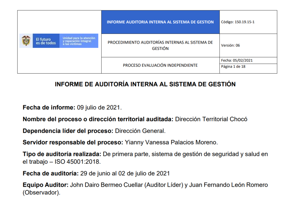 informe auditoria del sgsst   dt choco