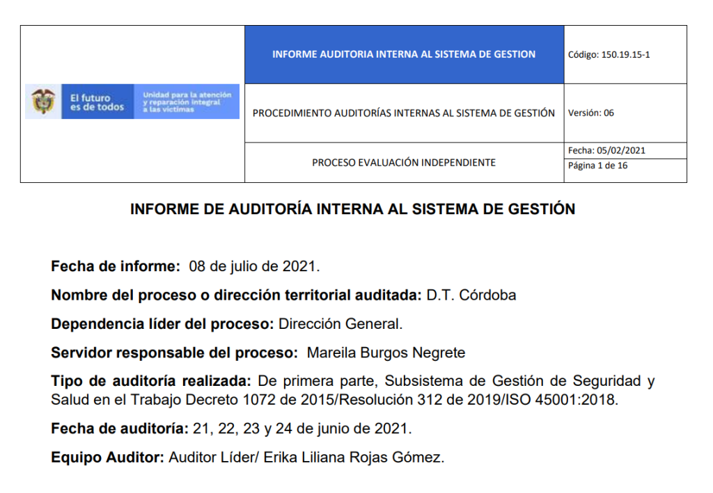 informe auditoria del sgsst   dt cordoba