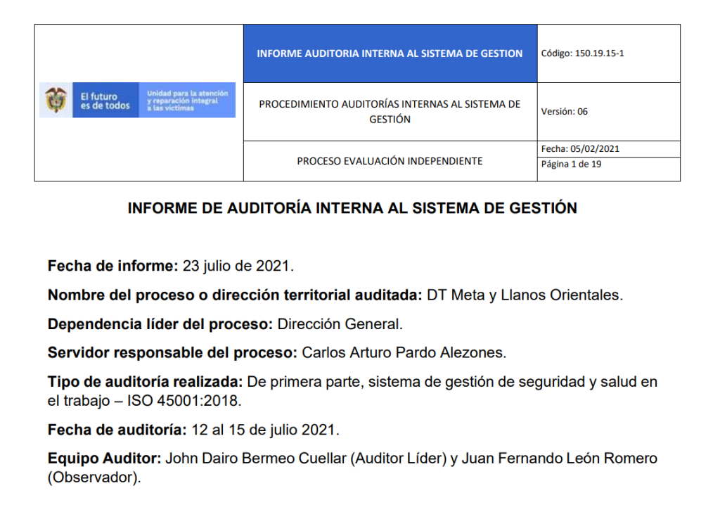 informe auditoria del sgsst   dt meta y llanos orientales