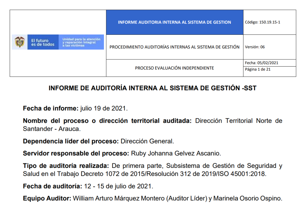informe auditoria del sgsst   dt norte de santander