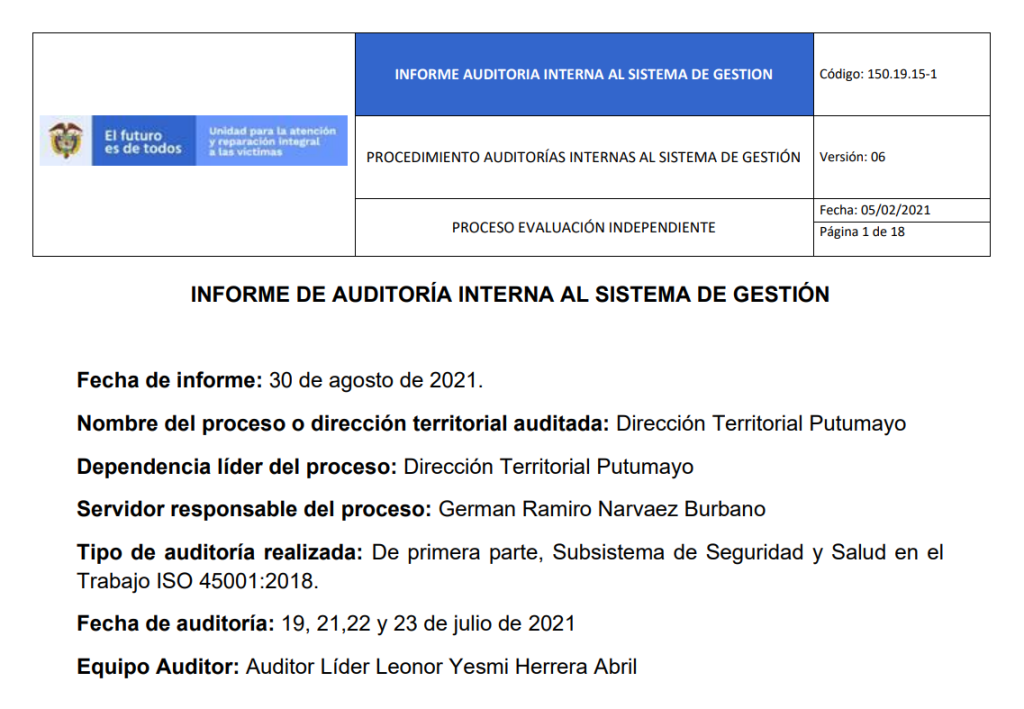 informe auditoria del sgsst   dt putumayo