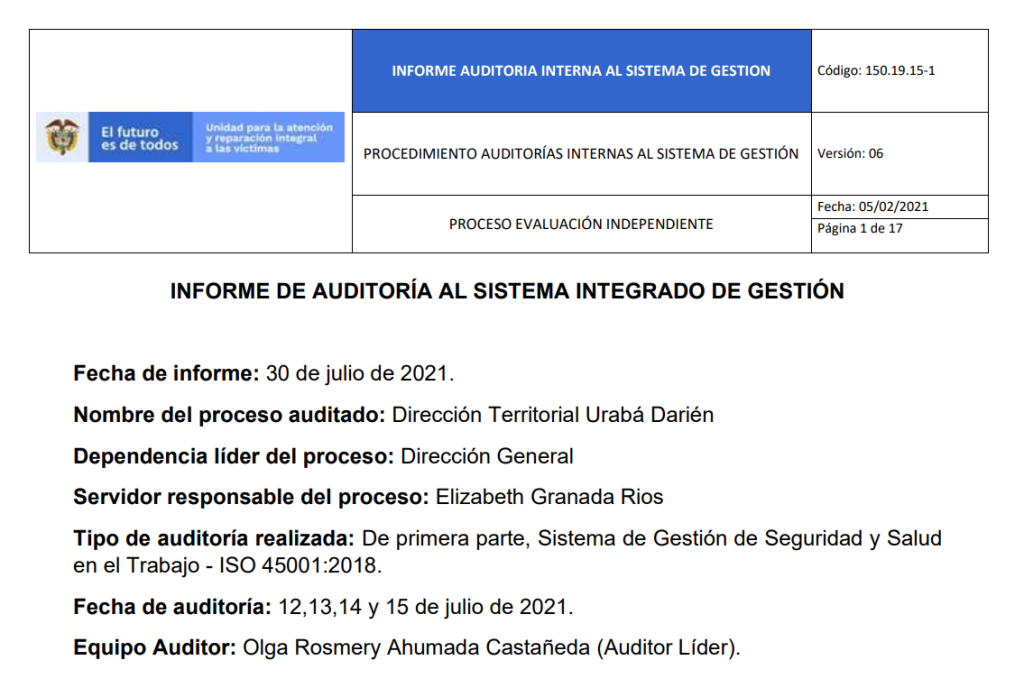 informe auditoria del sgsst   dt uraba