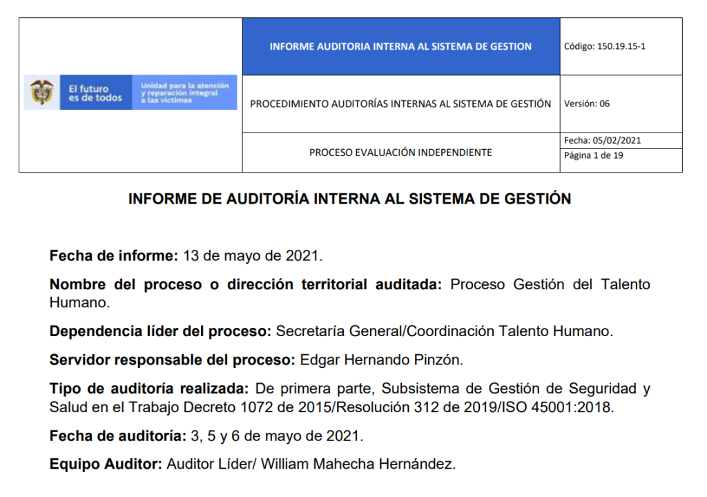 informe auditoria del sgsst   gestion del talento humano 0