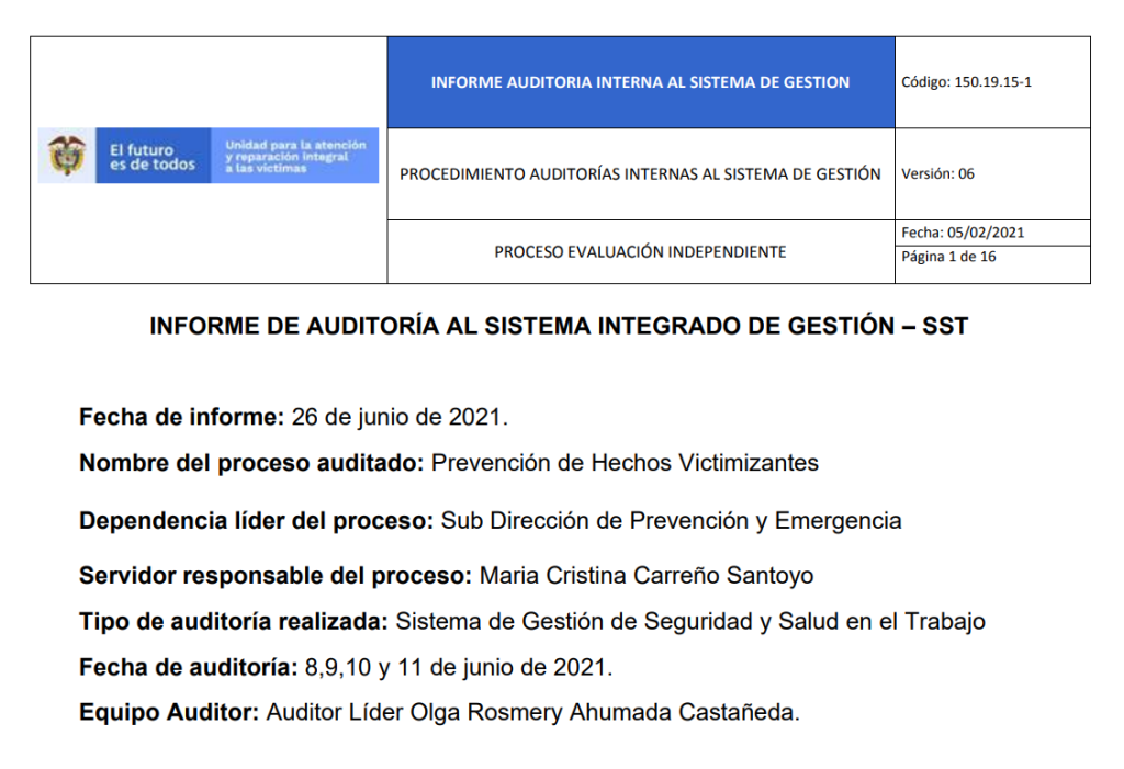 informe auditoria del sgsst   prevencion de hechos victimizantes 0