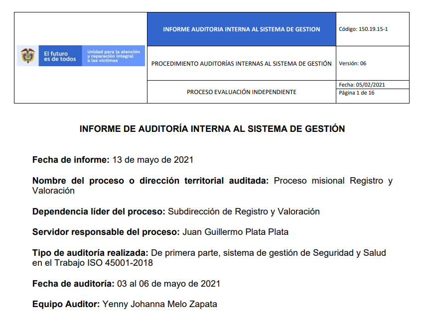 informe auditoria del sgsst   registro y valoracion 0