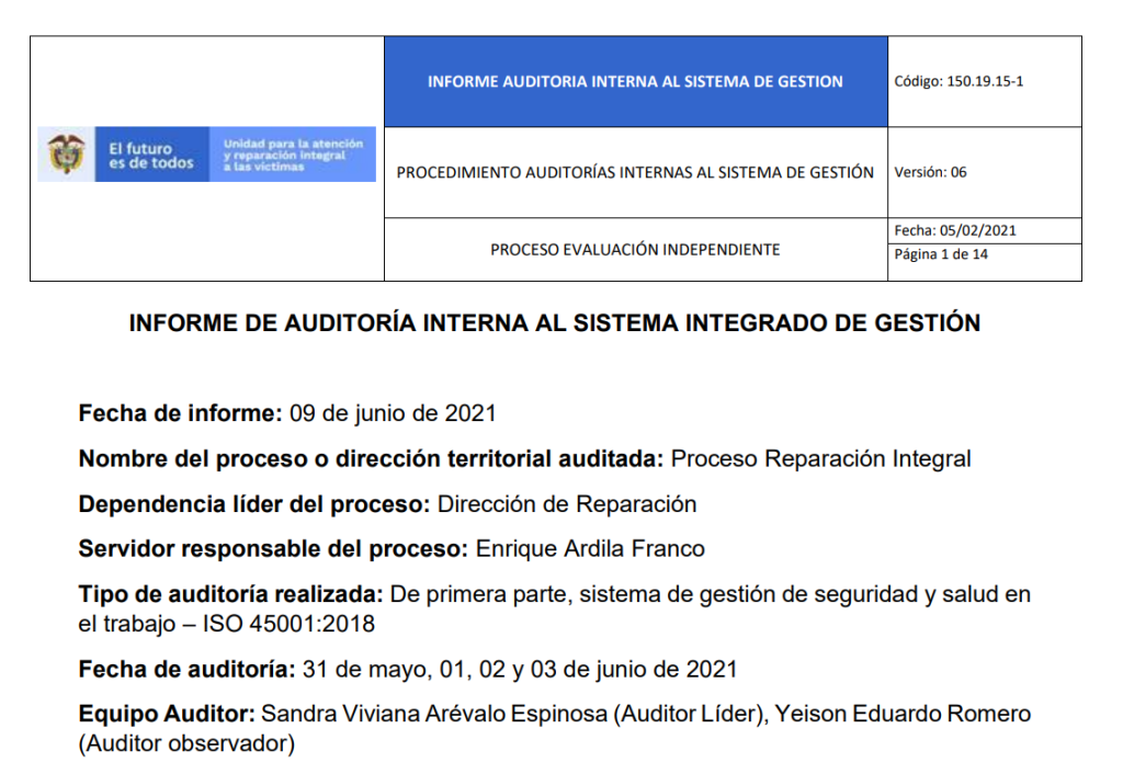 informe auditoria del sgsst   reparacion integral 0