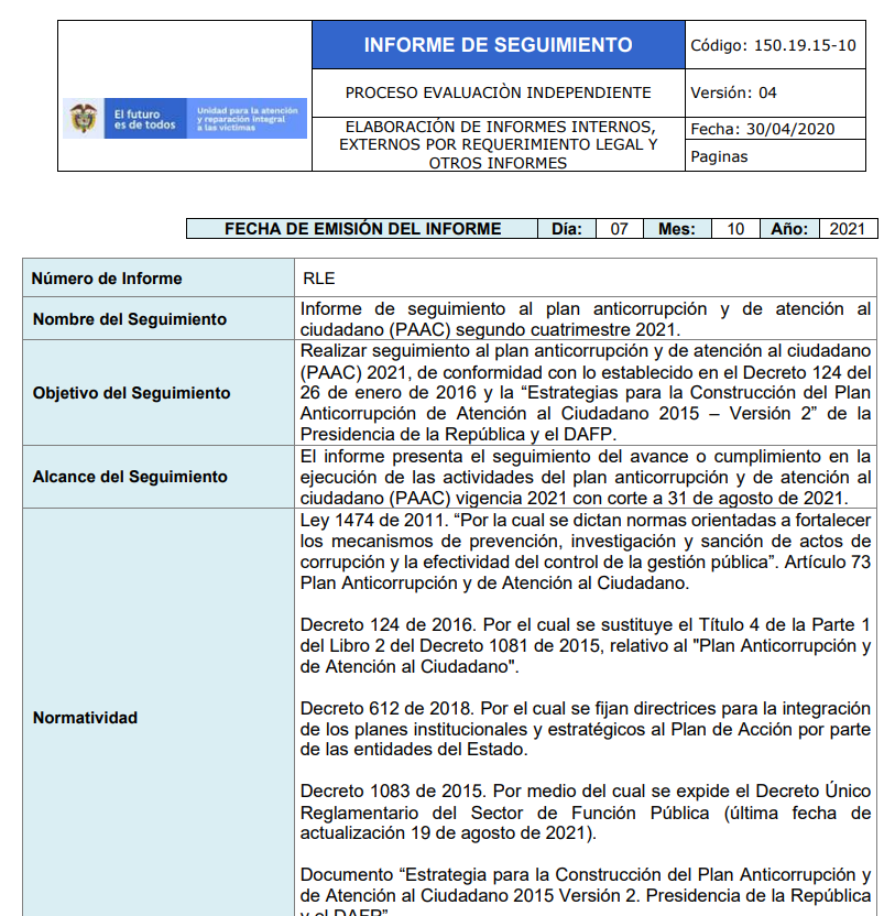 informe de seguimiento al plan anticorrupcion y de atencion al ciudadano 2do cuatrimestre 2021