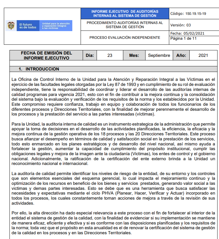 informe ejecutivo auditoria de calidad   2021