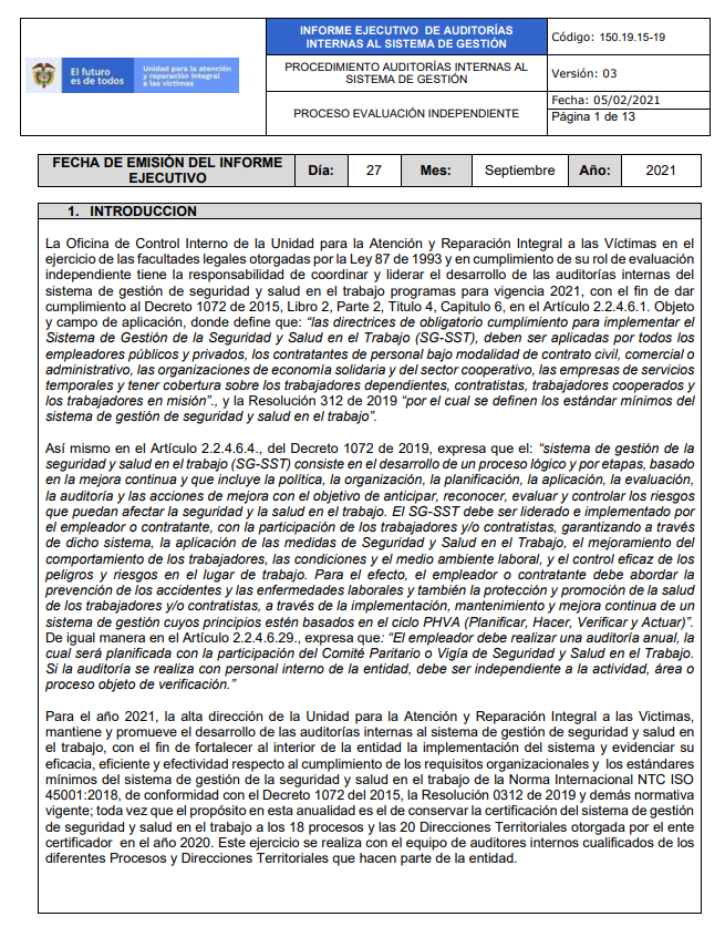 informe ejecutivo auditoria del sgsst   2021