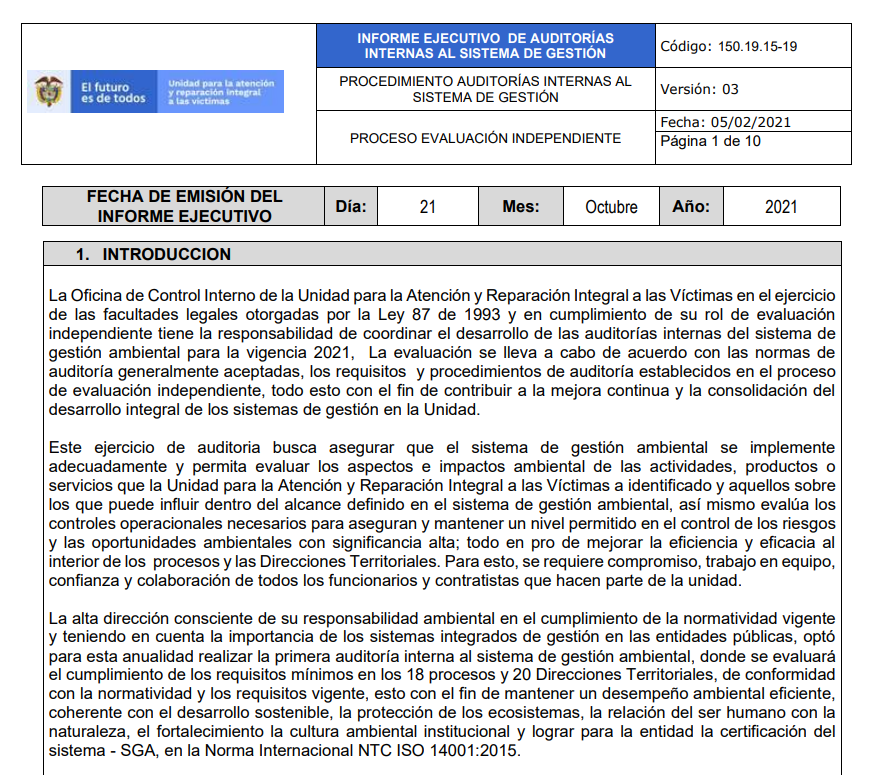 informe ejecutivo auditoria del sistema de gestion ambiental   2021