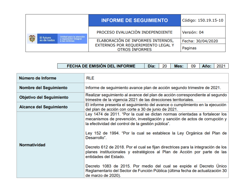 informe seguimiento avance plan de accion 2do periodo 2021 dts