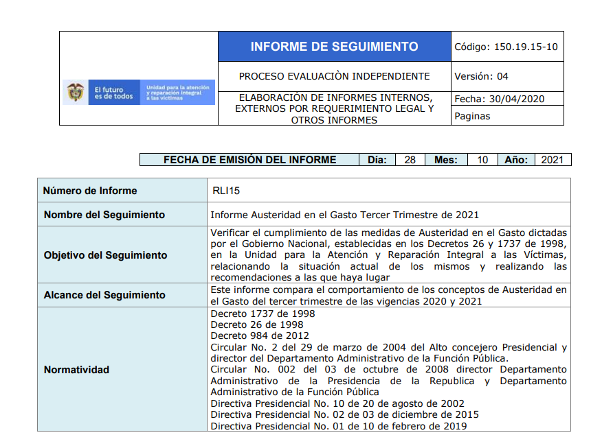 informe austeridad julio septiembre 2021