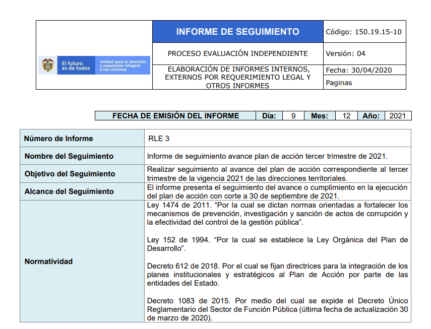 informe seguimiento avance plan accion 3er trimestre 2021 dt