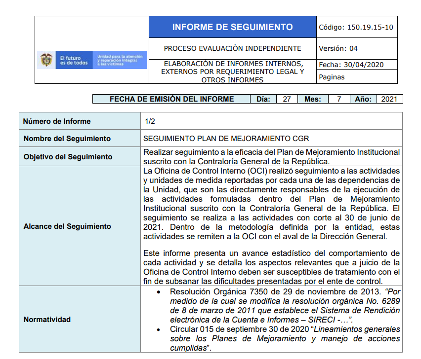 seguimiento plan mejoramiento contraloria corte junio 2021
