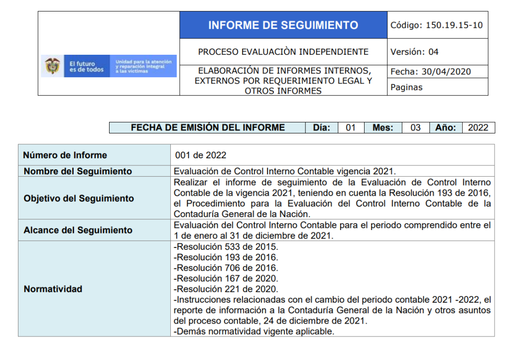 informe seguimiento evaluacion control interno contable vigencia 2021