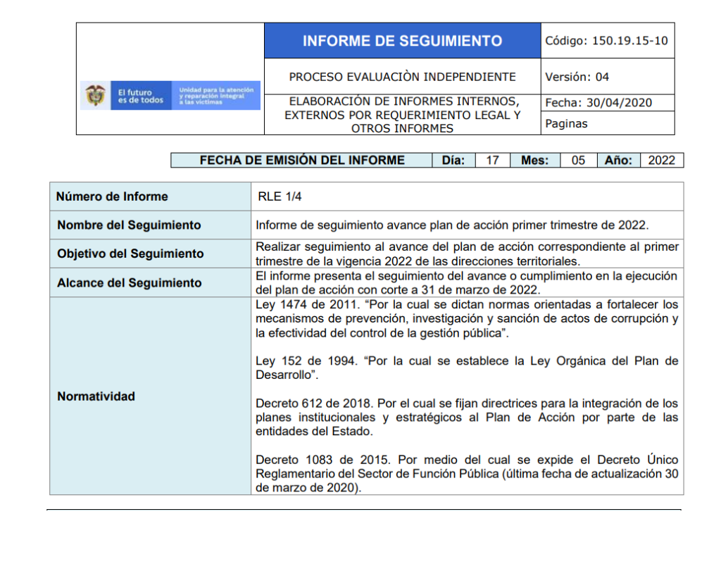 informe seguimiento avance plan accion 1er trimestre 2022 dts