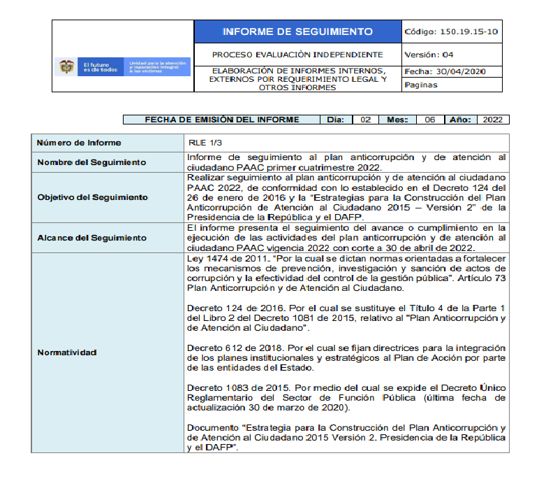 informe de seguimiento al paac 1er cuatrimestre 2022