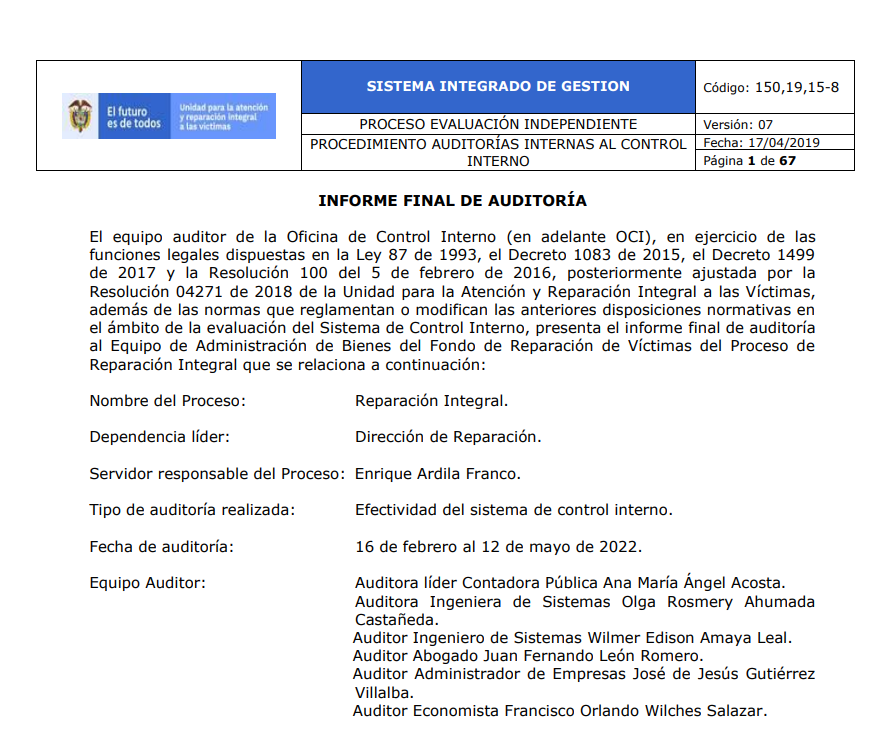 informe final auditoria administracion de bienes frv