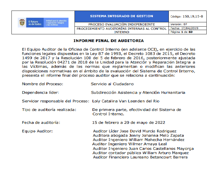 informe final de auditoria servicio al ciudadano 2022