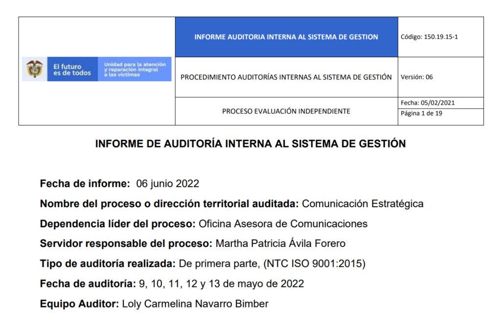 informe auditoria de calidad   comunicacion estrategica 1