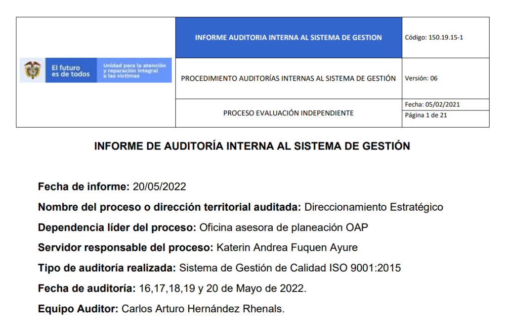 informe auditoria de calidad   direccionamiento estrategico 1