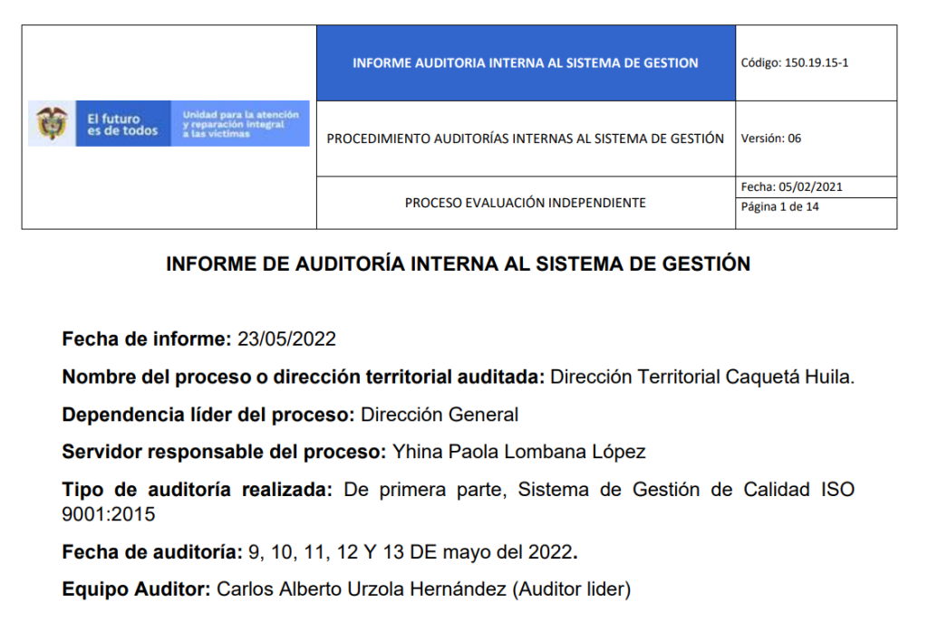 informe auditoria de calidad   dt caqueta   huila