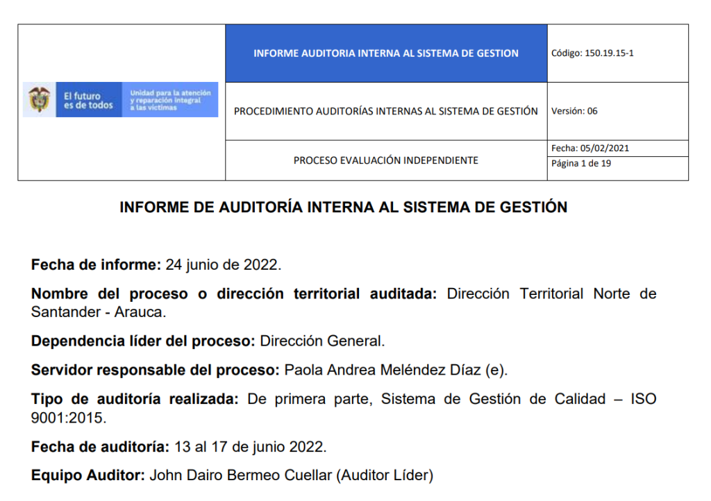 informe auditoria de calidad   dt norte de santander y arauca