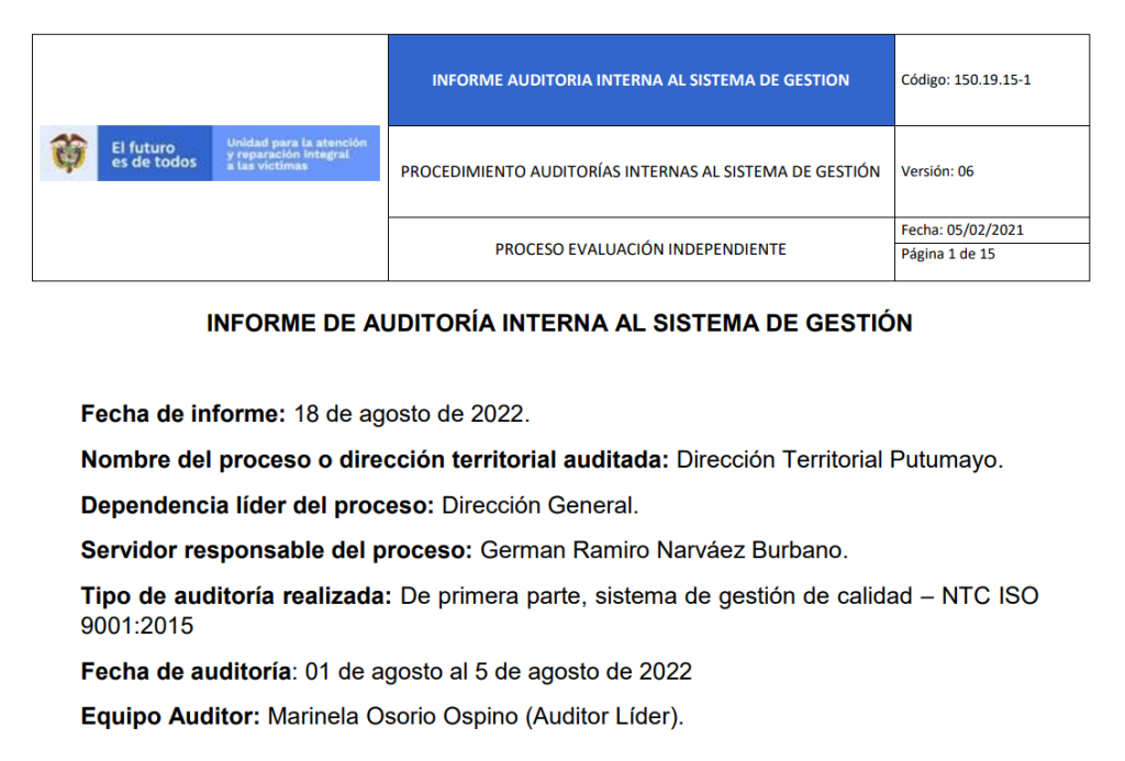 informe auditoria de calidad   dt putumayo 0