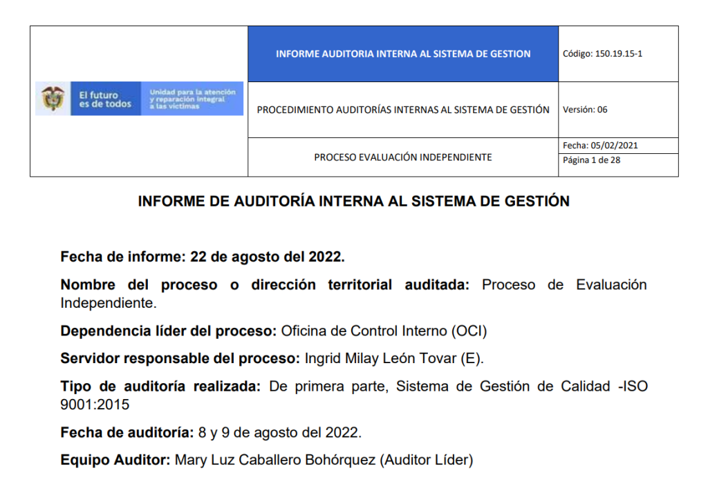 informe auditoria de calidad   evaluacion independiente 1