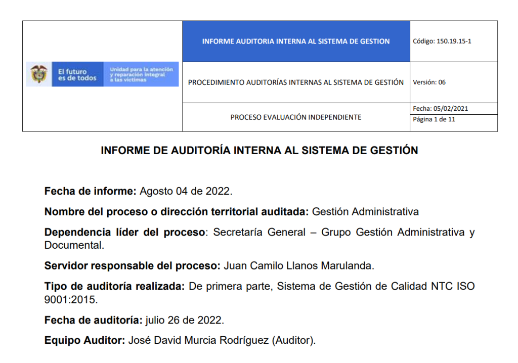 informe auditoria de calidad   gestion administrativa 1