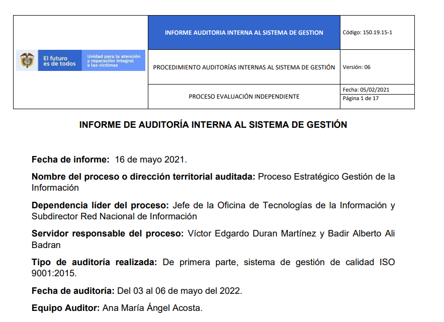 informe auditoria de calidad   gestion de la informacion 1