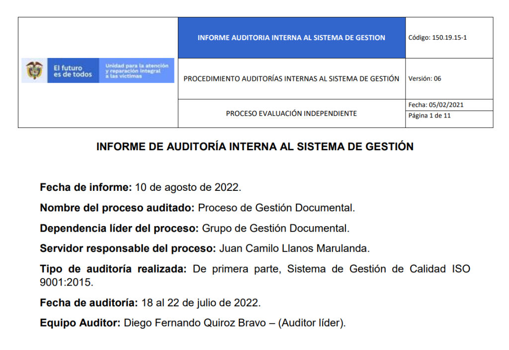 informe auditoria de calidad   gestion documental 1