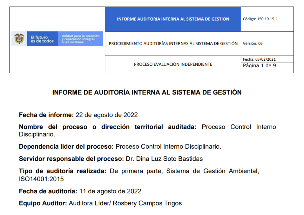 informe auditoria del sga   control interno disciplinario 0