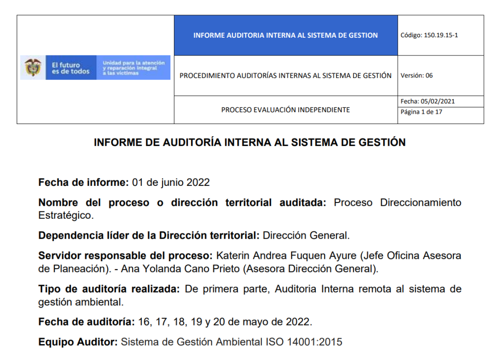 informe auditoria del sga   direccionamiento estrategico 0
