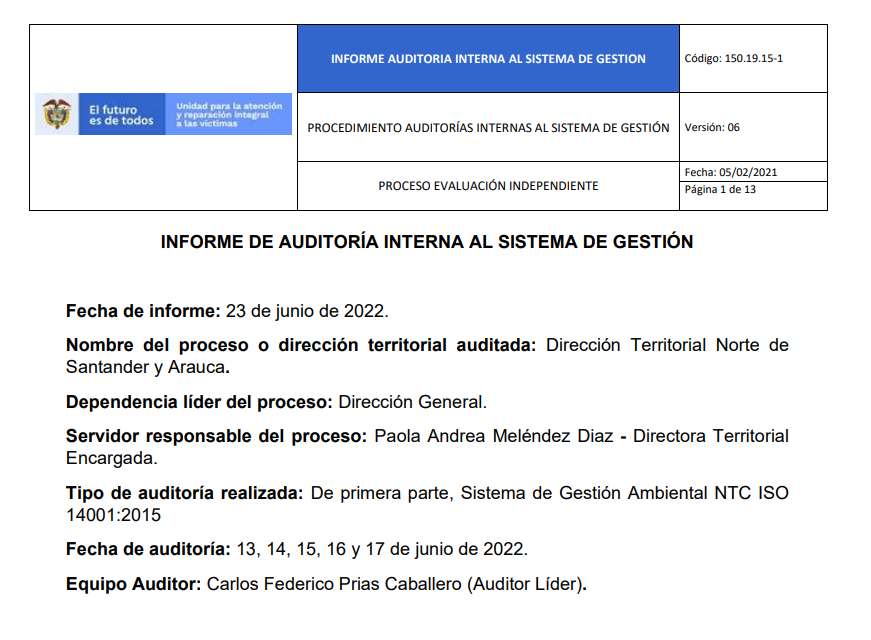 informe auditoria del sga   dt norte de santander 0