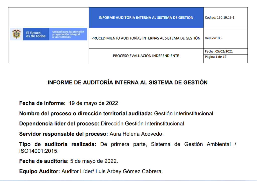 informe auditoria del sga   gestion interinstitucional 0