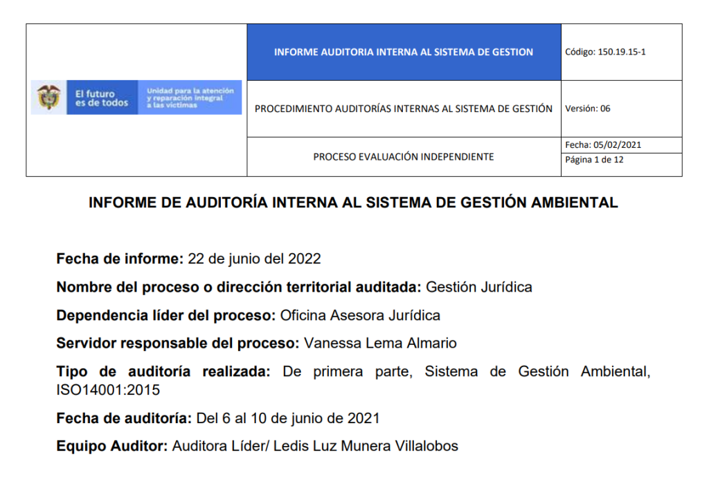 informe auditoria del sga   gestion juridica 0