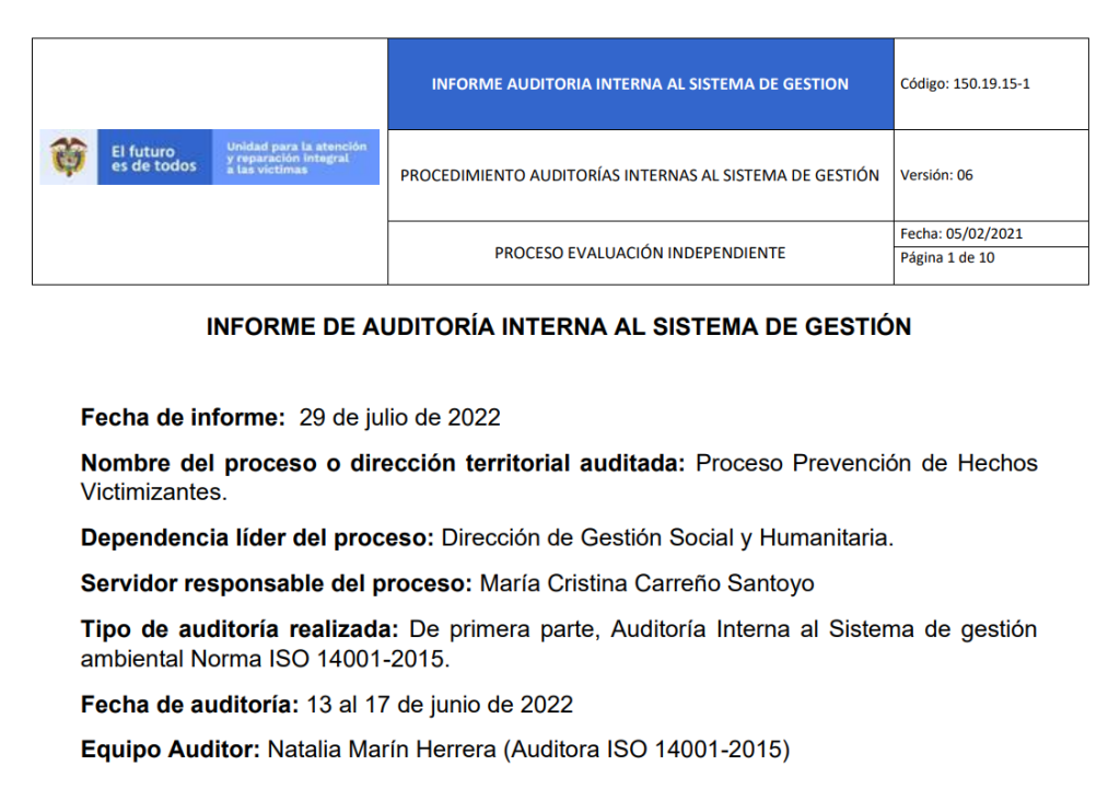 informe auditoria del sga   prevencion de hechos victimizantes 0